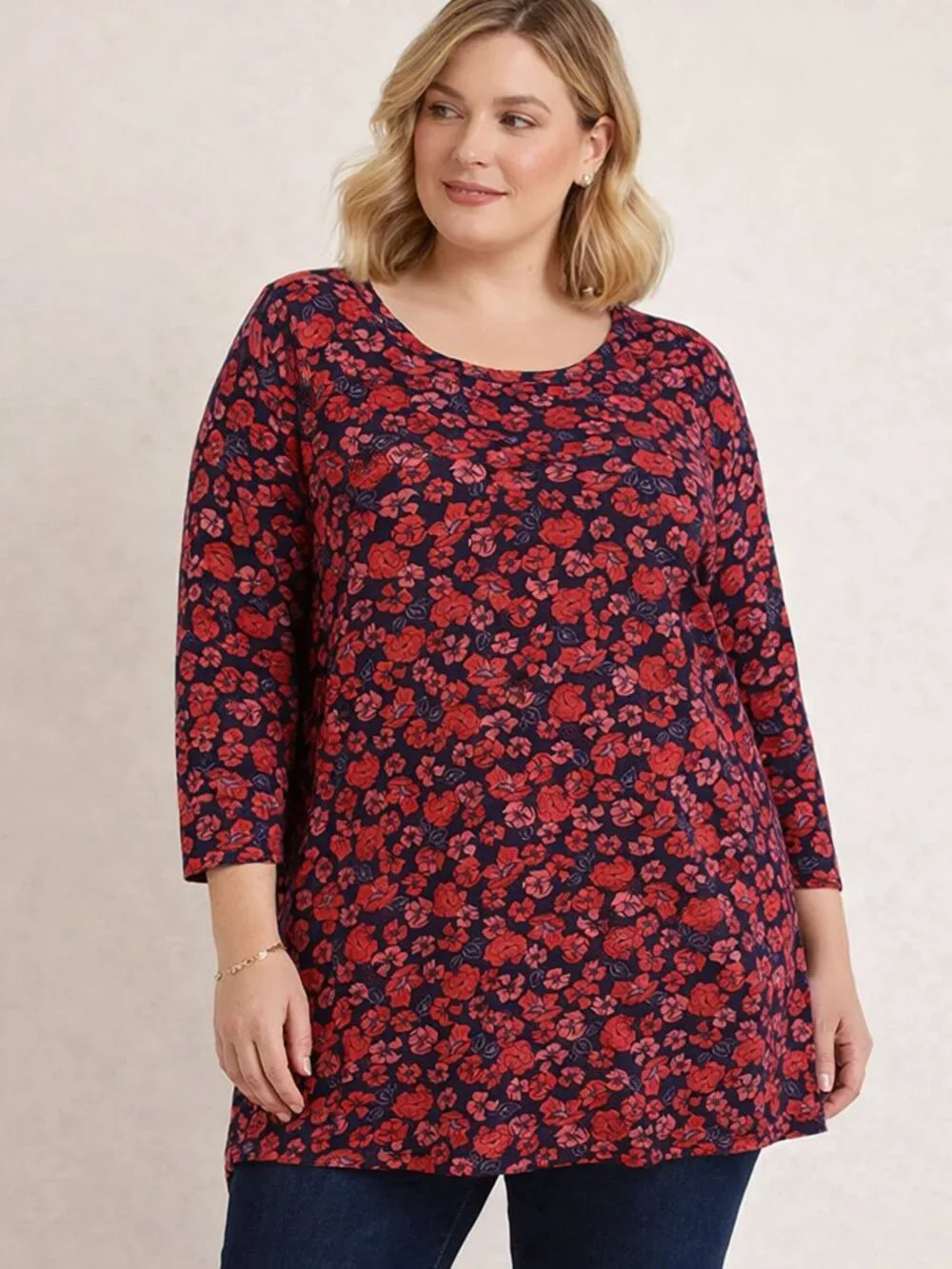 Lands' End Women's 3/4-Sleeve Knit Tunic Top Floral Size 3X - Picture 1 of 7